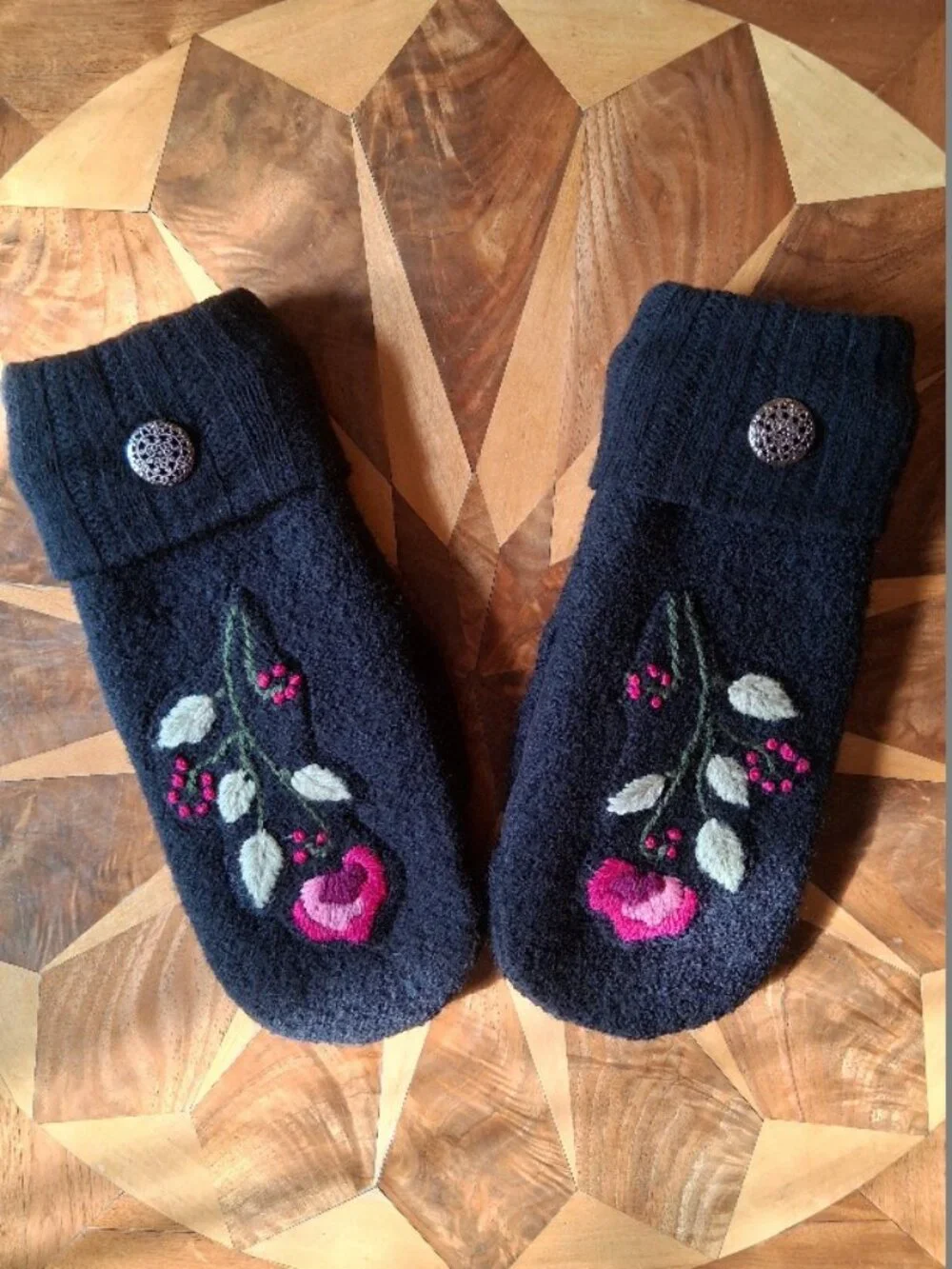 Artisan Knitted and Embrodered Felted Wool Mittens
